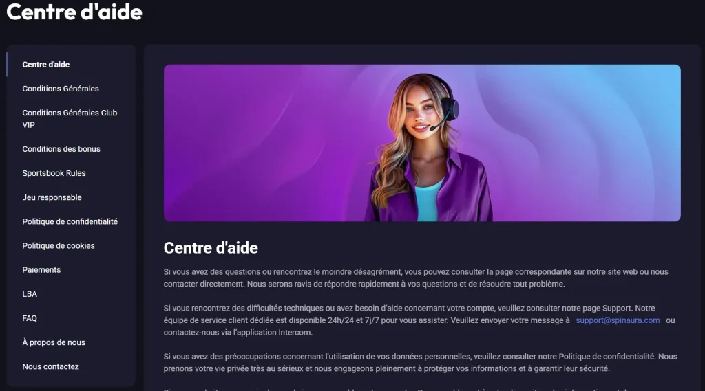 Spinaura Casino centre d’aide avec support client et assistance en ligne
