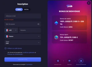 Spinaura Casino formulaire d’inscription avec bonus de bienvenue et code AURA
