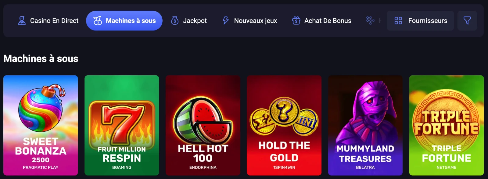 Liste des fournisseurs de jeux du casino spinaura